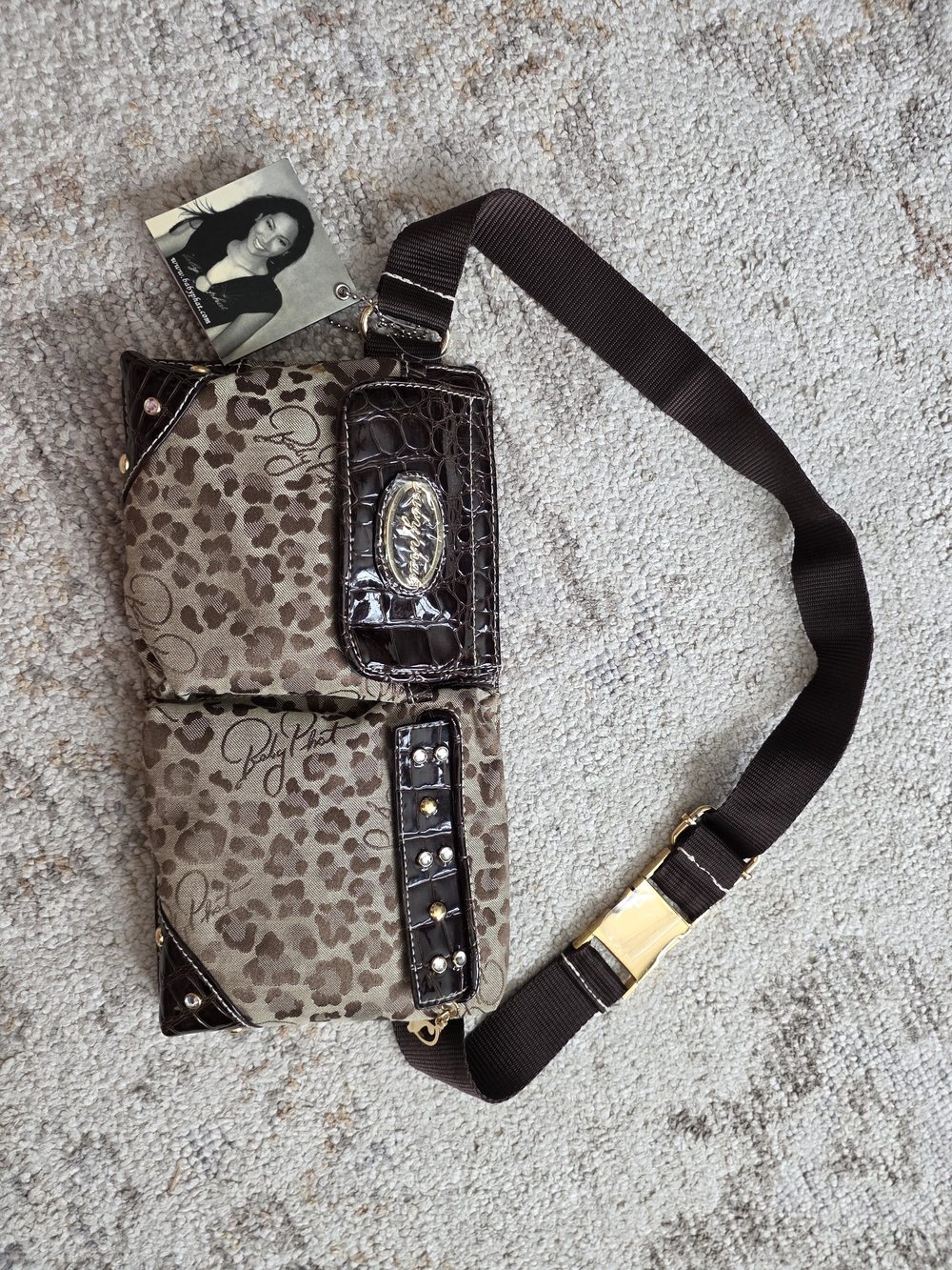 Baby Phat Leopard Print Belt Bag with Dark Brown Trim